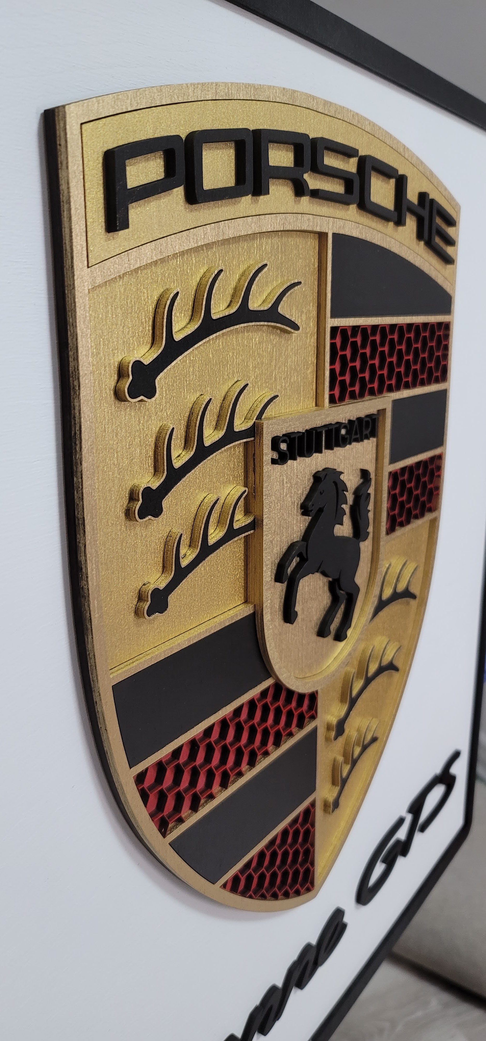 Custom 3D Porshe Crest Logo Sign with Backing