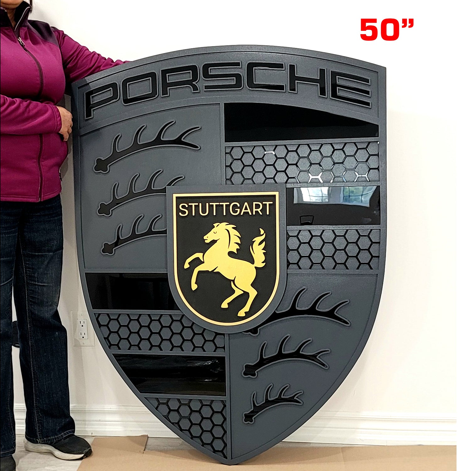 3D Porshe Crest, Logo Sign, Monochrome hybrid  Wall Art