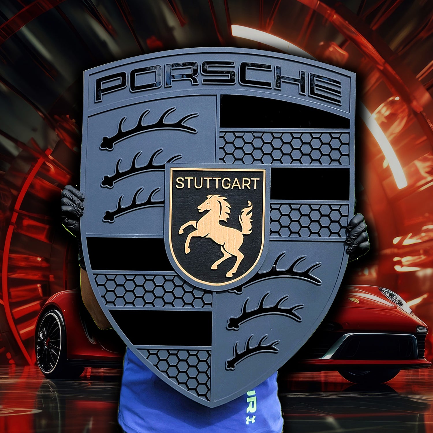 3D Porshe Crest, Logo Sign, Monochrome hybrid  Wall Art
