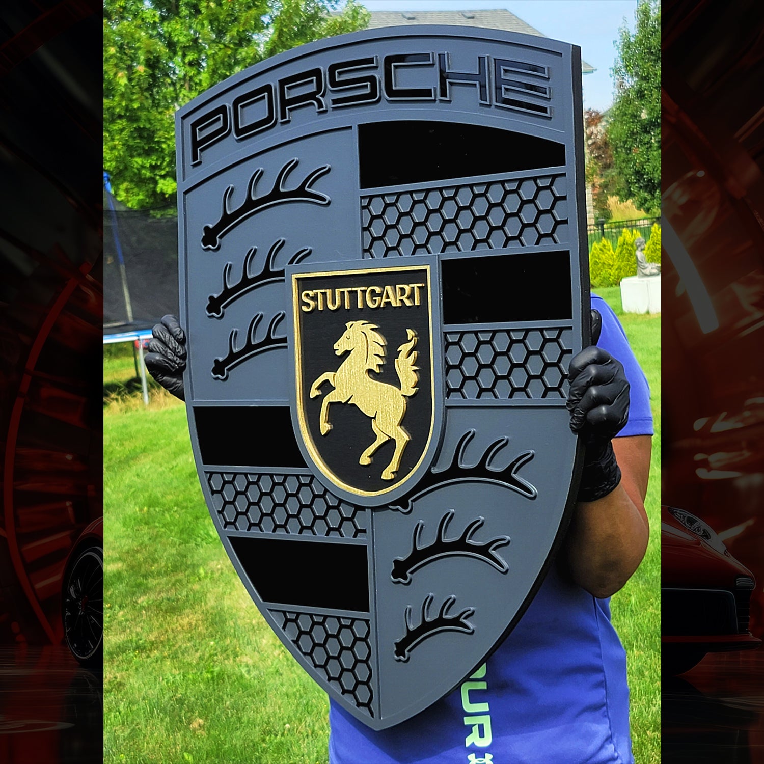 3D Porshe Crest, Logo Sign, Monochrome hybrid  Wall Art
