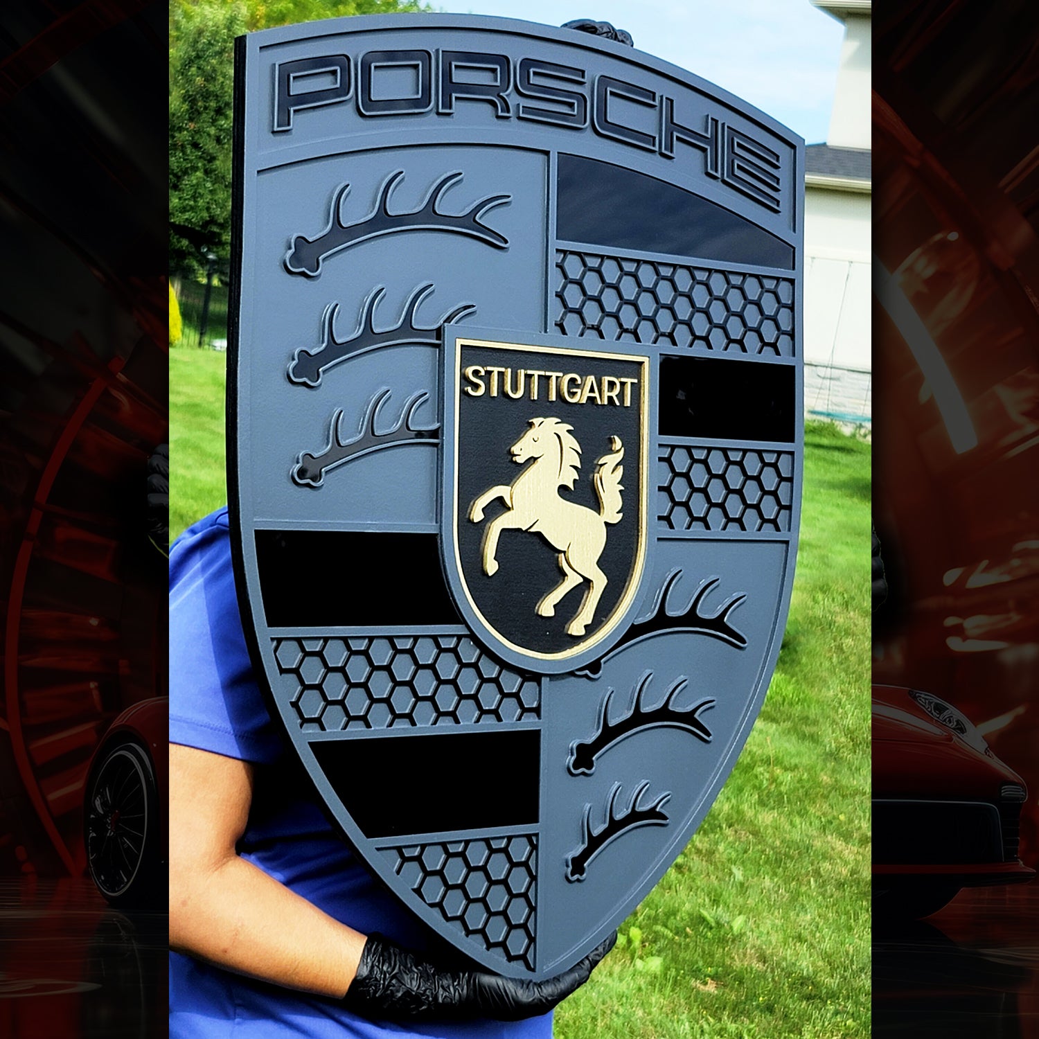 3D Porshe Crest, Logo Sign, Monochrome hybrid  Wall Art