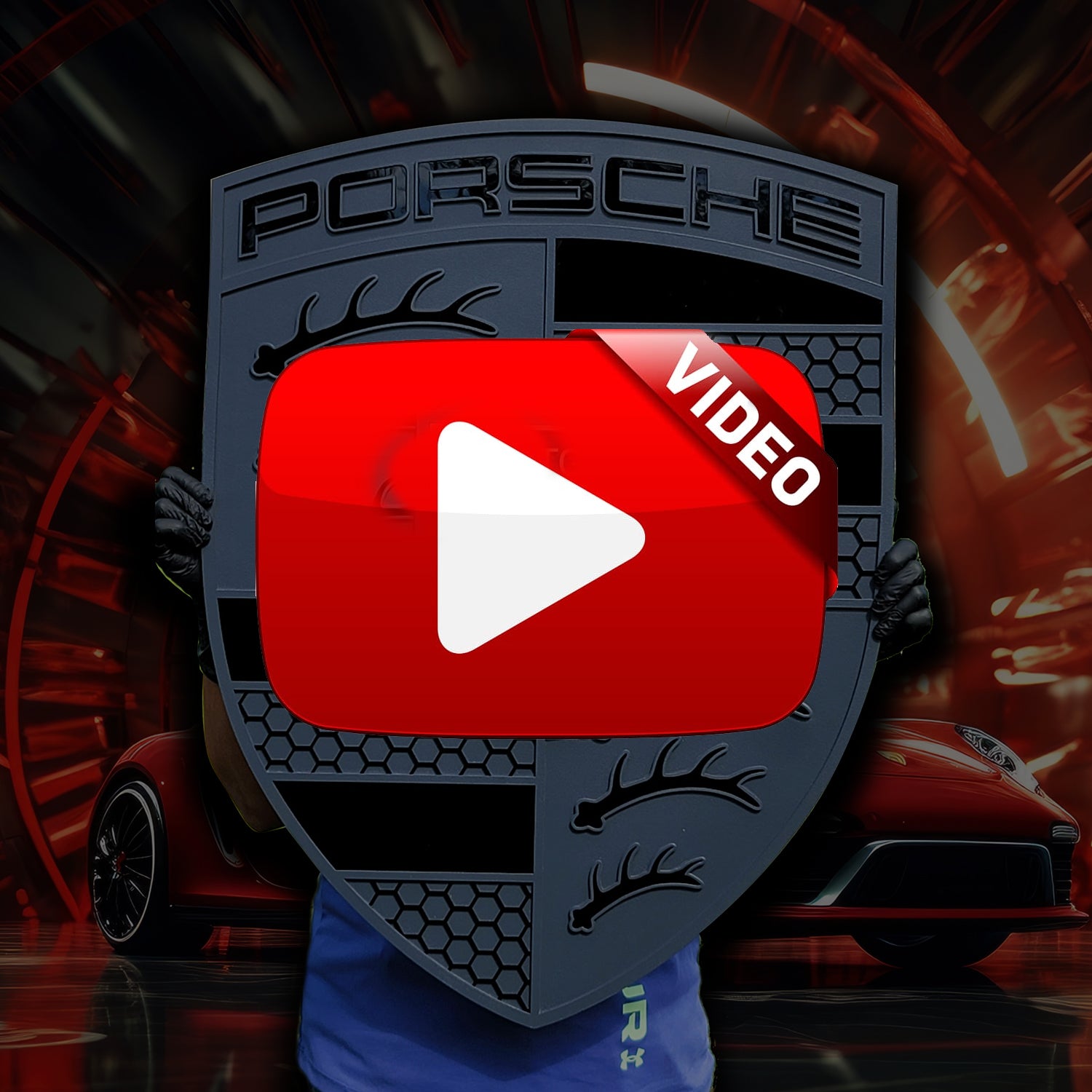 hybrid monochrome porsche 3d logo crest sign